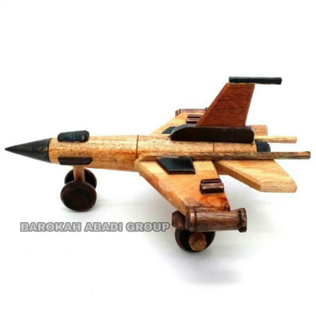 Miniatur Pesawat Tempur F16 Kayu 19x15x9 Cm