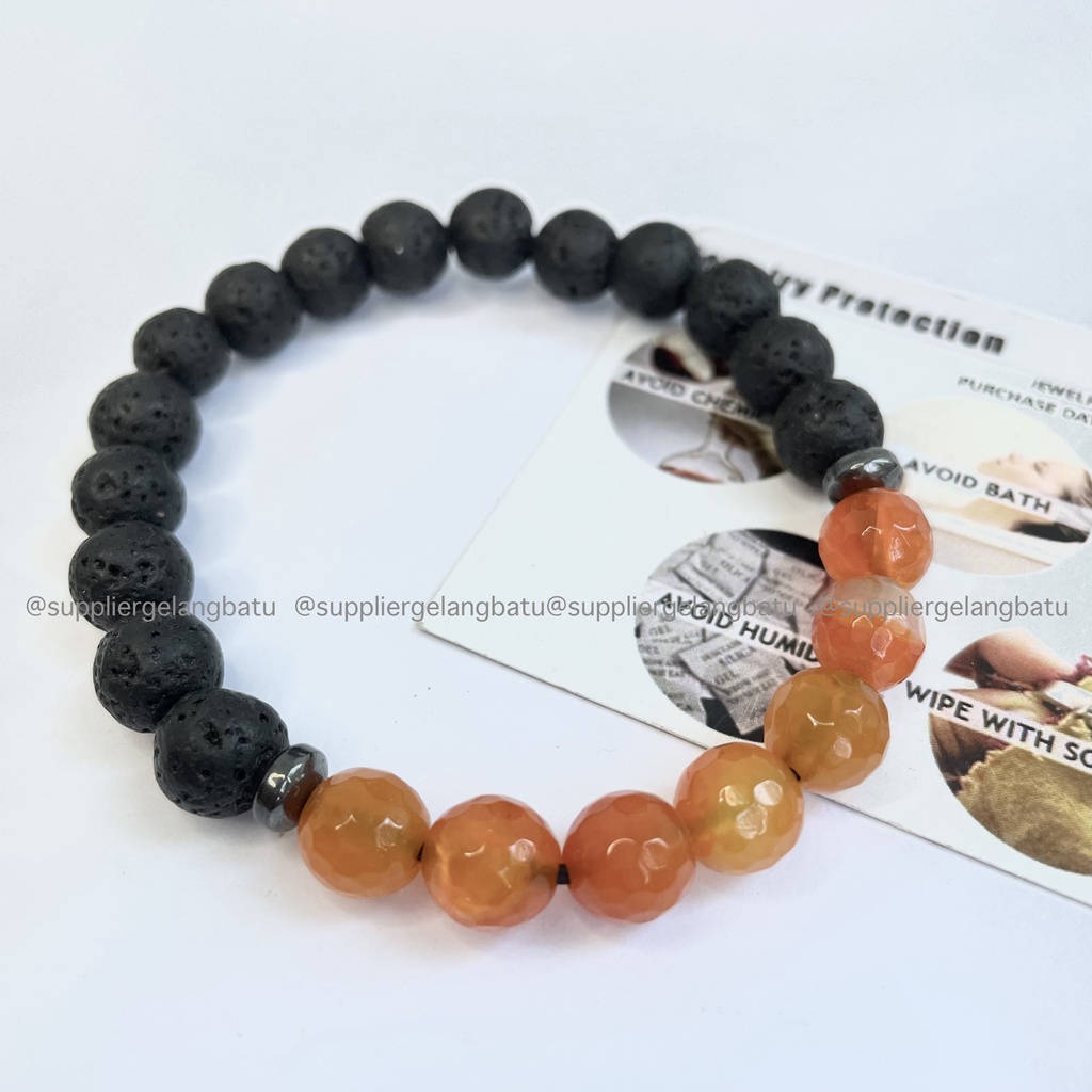 Gelang Carnelian Orange Cutting Lava Stone for Essential Oil Therapy Diffuser Young Living Terapi Kesehatan