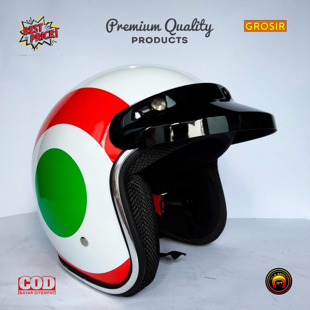 Helm Bogo Dewasa Motif Italy Lis Crhome Full Leher Pria dan Wanita SNI cod