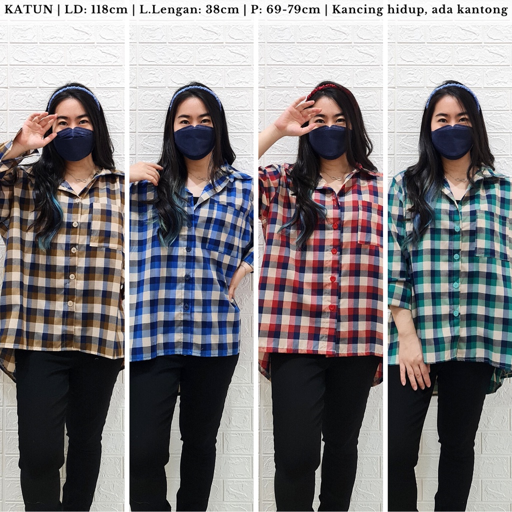 4361 squire plaid oversize shirt button pocket blouse