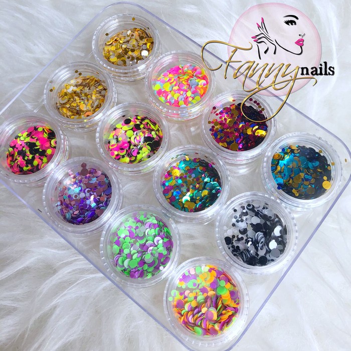 Glitter nailart unicorn mix size / glitter dot bundar nailart  hiasan kuku nail art gel