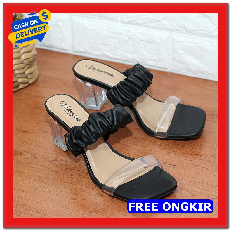 Valerie Sendal Heels Tali Import High Quality Bahan Dove Size 35-40 (S Sandal Heels Wanita Kaca St