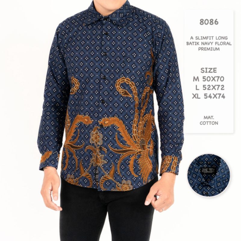 Kemeja Batik 8086 A Slimfit Kemeja Panjang Navy Gold Batik