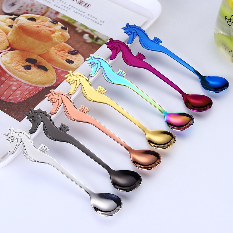 Creative Cute Seahorse Shark Dolphin Stainless Steel Coffee Hanging Spoon Tableware for Kitchen