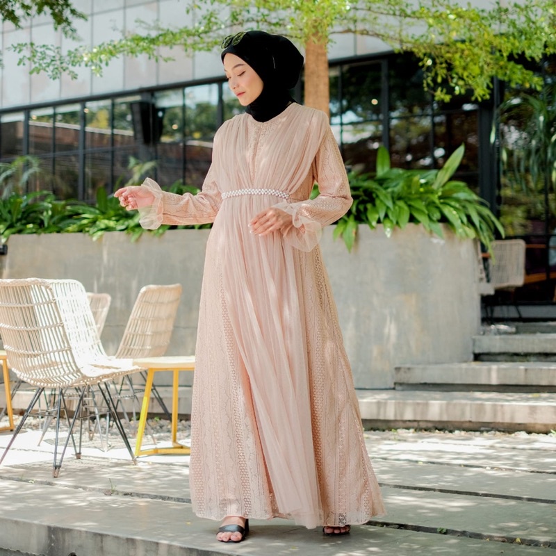 Raina Premium Long Dress ( Brukat gamis premium ) lebaran dress kaftan pastel