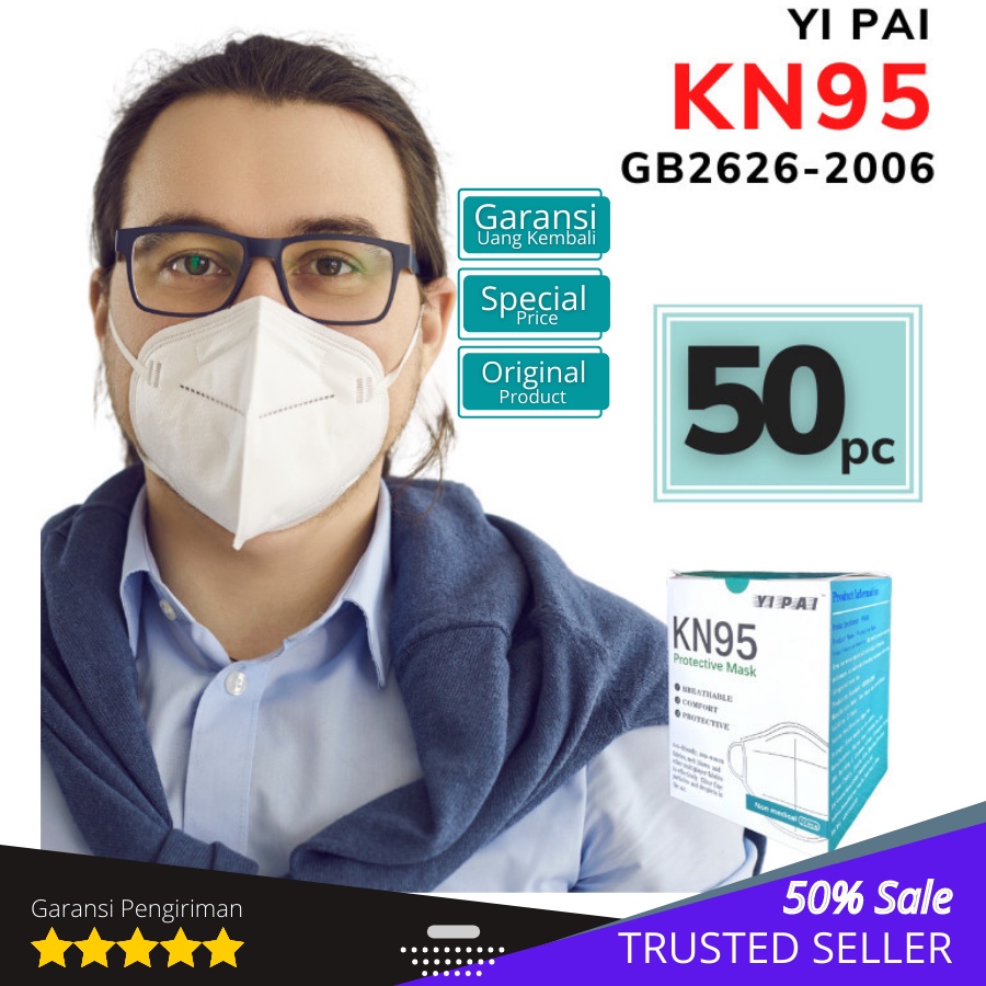 Masker KN95 N95 Earloop 5PLY Antivirus isi 50 Pcs Tebal Protective Mask
