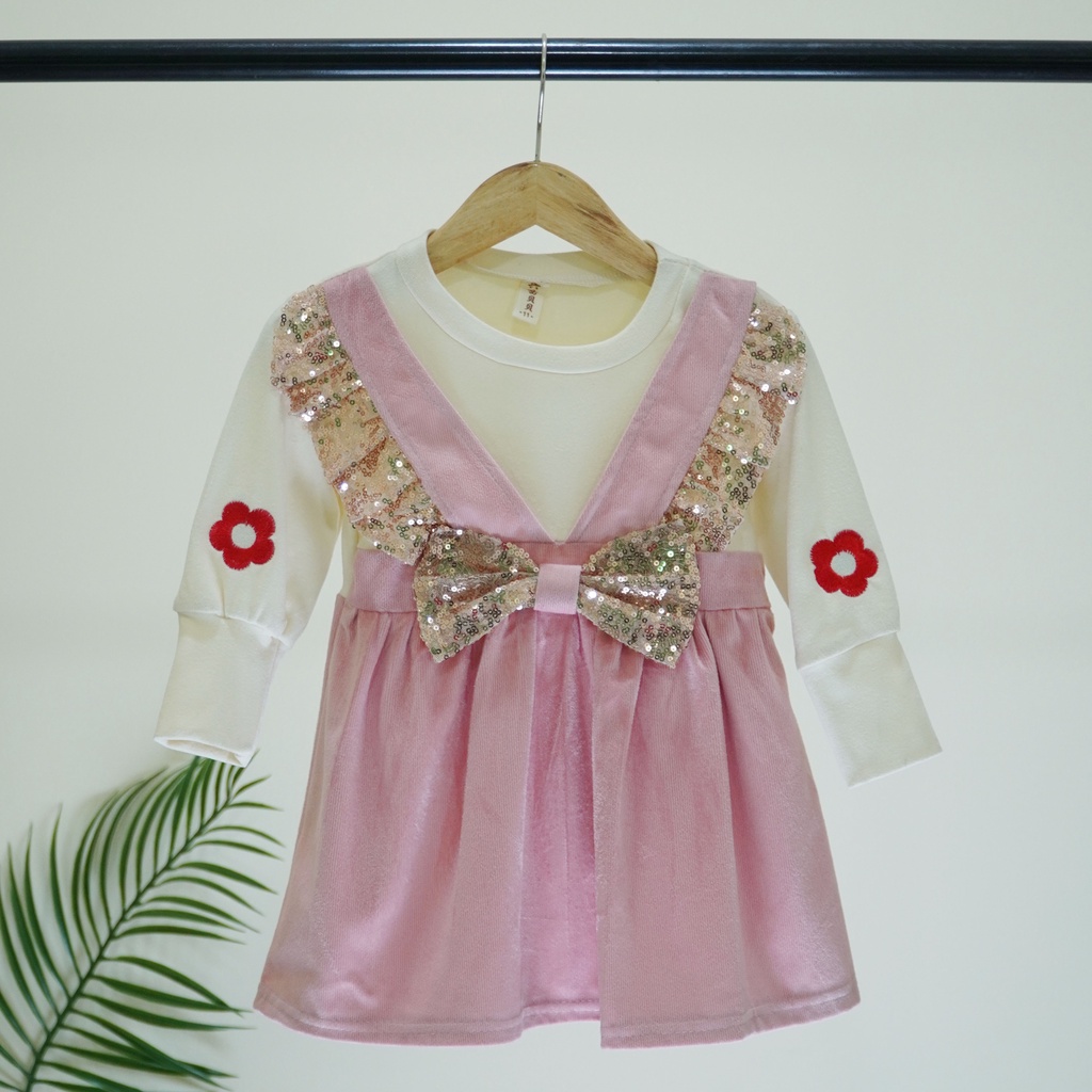 KF CAT Dress Anak Perempuan Pita Glitter Fashion Party Imut Elegan Ala Korea Lucu Import Hiqh Quality Umur 6Bln-4Thn