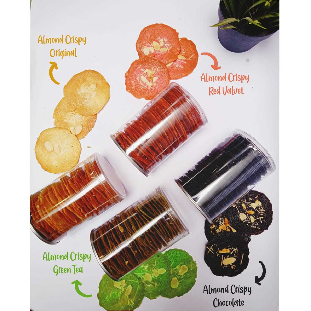 

[PROMO]ALMOND CRISPY ISI 40 KEPING 250gr/ALMOND CRISPY COKLAT REDVELVET KEJU GREENTEA