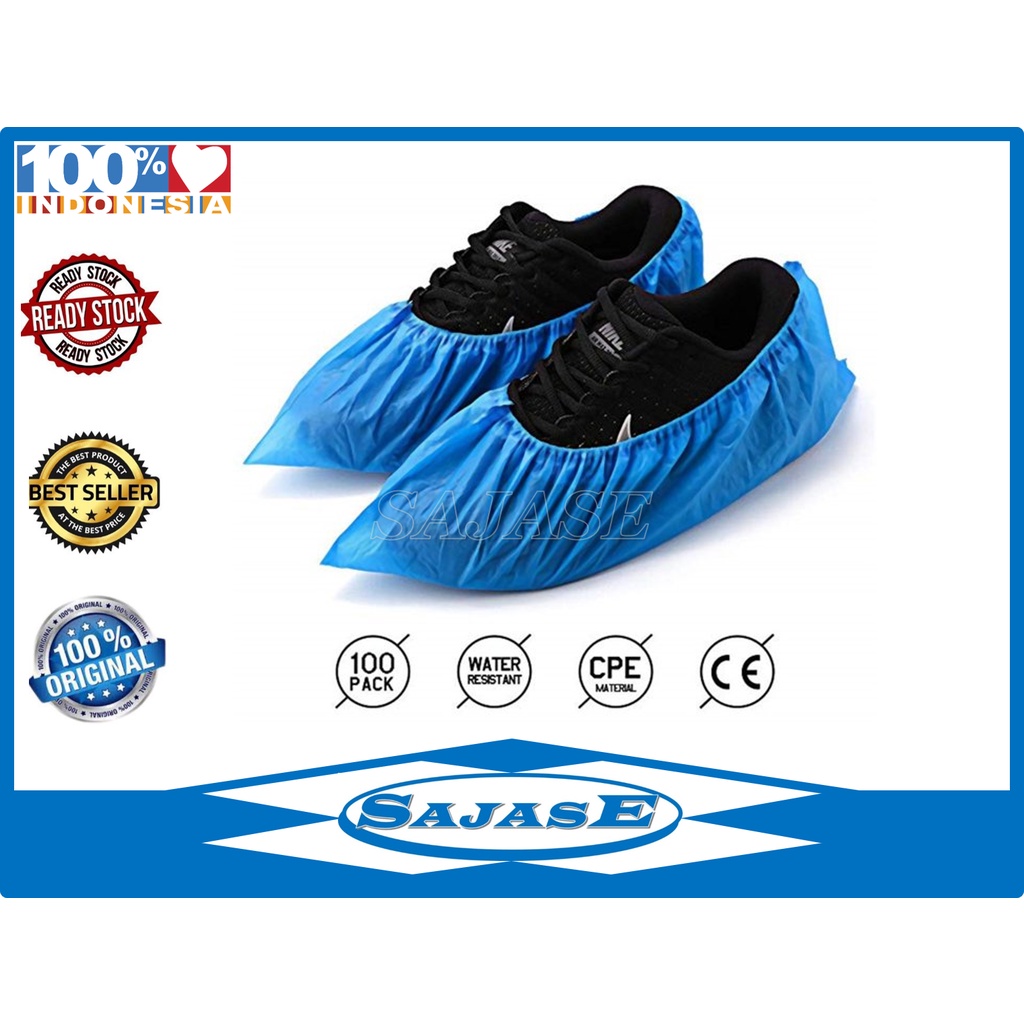 Shoes Cover Disposable Bahan Plastik CPE Tebal Cover Shoes Plastik CPE Harga Per Pack Isi 100 Pcs