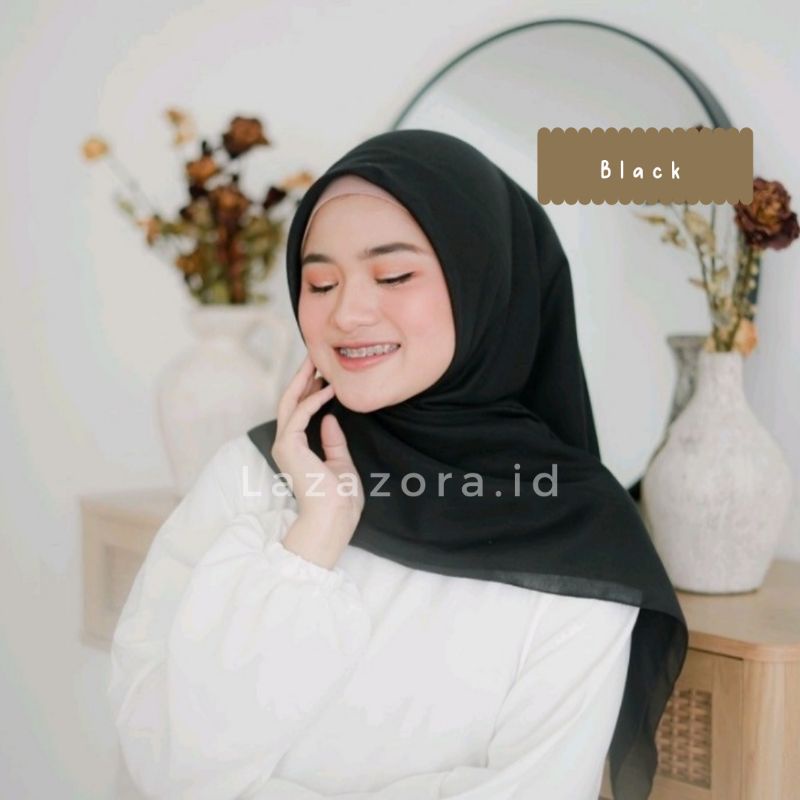 Hijab Segiempat Paris Premium Original Jahit Tepi 115×115 Cm Murah Anti Nerawang Tebal Anti Letoy Anti Mleyot-Black