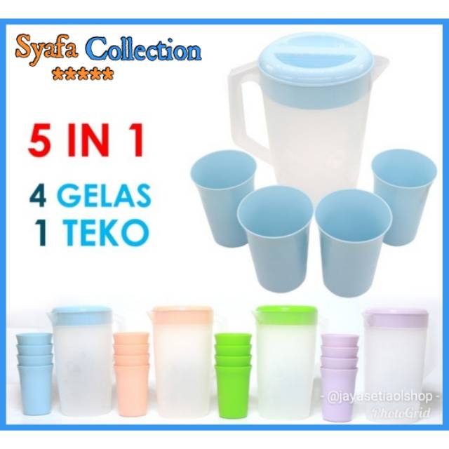 Teko Set 5 in 1 - Teko 1 Gelas 4 Bahan Plastik Tebal
