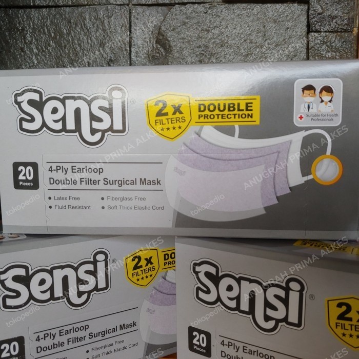 Masker - Sensi 4Ply Double Filter Surgical Mask - Masker Sensi 4 Ply Earloop