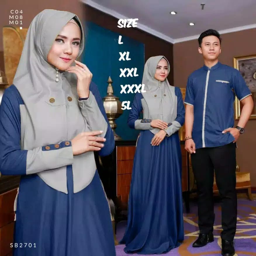 Gamis Couple Murah - Gamis Couple Mewah Tapi Kalem - Kirana Finda Couple Ori Najwa Warna Navy Series