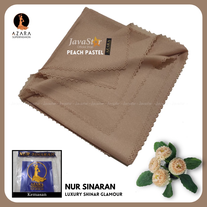 (GROSIR COD) Jilbab Azara luxury NUR sinar glamour Laser Cut kerudung hijab segiempat glowing-Peach Pastel