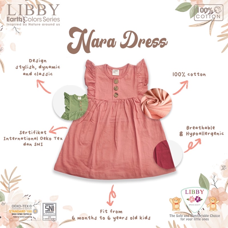 Dress Anak perempuan Nara Libby earth colors/baju bayi anak murah kekinian pakaian anak sehari hari/