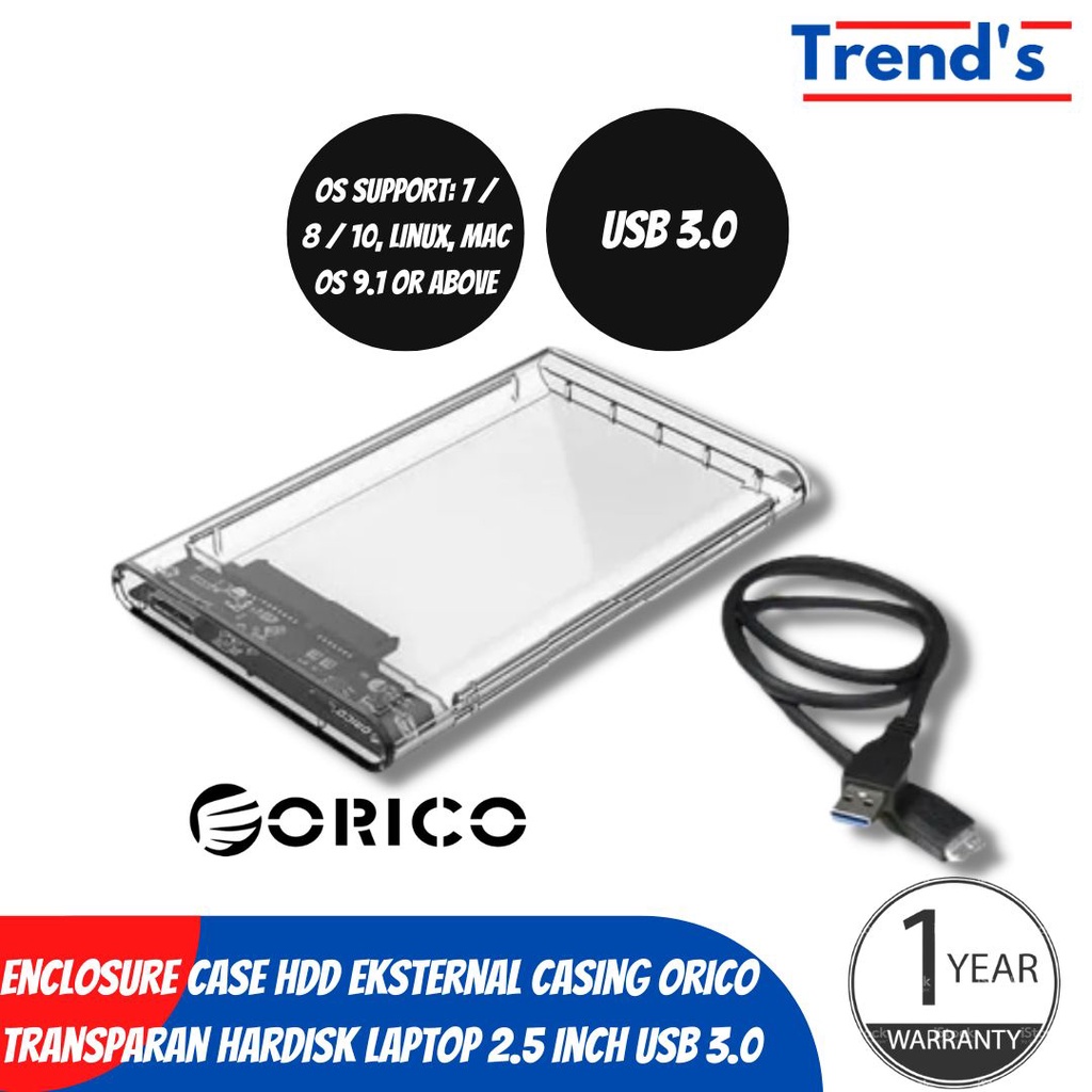 ORICO 2139U3 Hardisk Eksternal Transparan Enclosure case Laptop 2.5 Inch USB 3.0