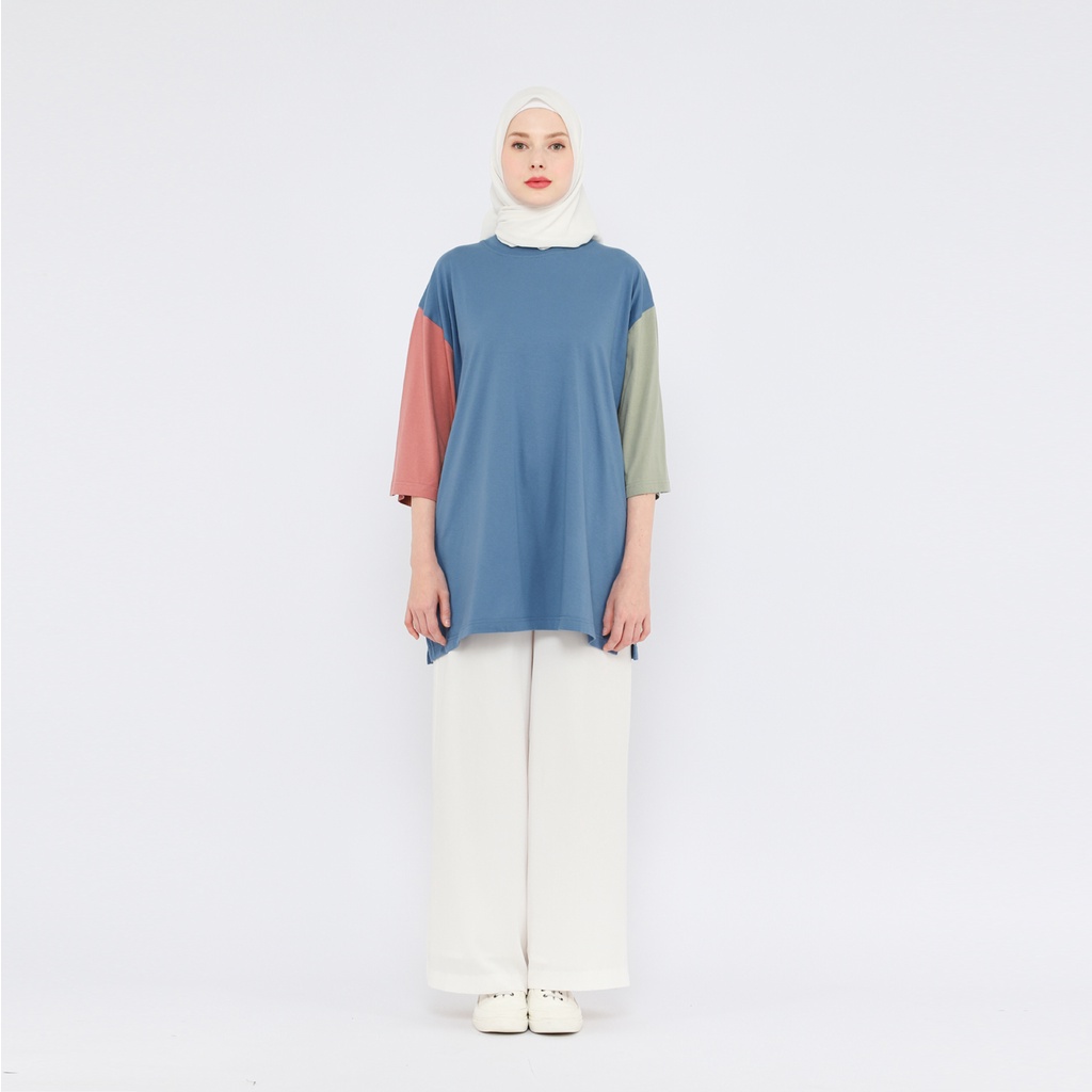 Kaos Oversize Wanita Busui Friendly lengan 7/8 LD 130 Basic Oversized CBSBlue