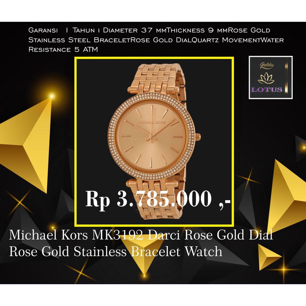 jam wanita mewah murah Michael Kors MK3192 Darci Rose Gold Dial   Rose Gold Stainless Bracelet Watch