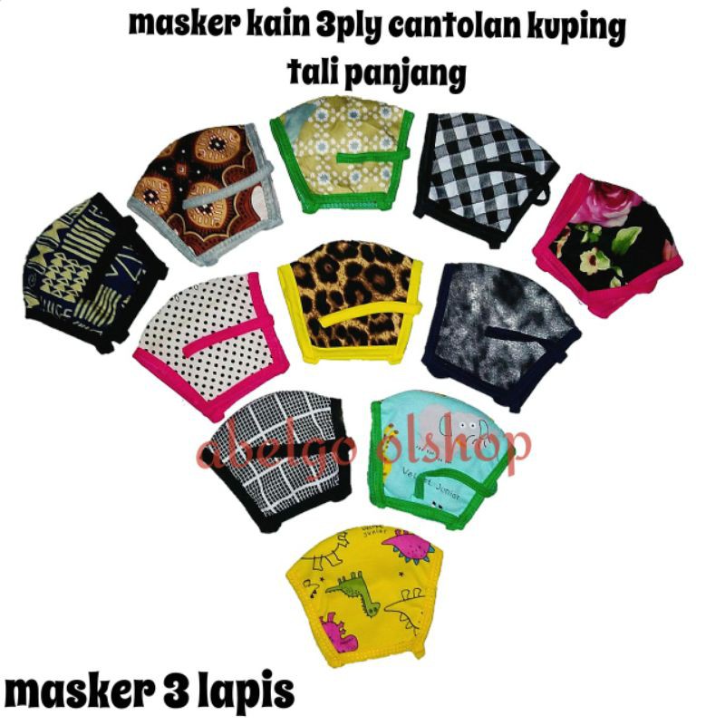 12 pcs- Masker kain 3 lapis motif karakter/masker kain 3 ply motif