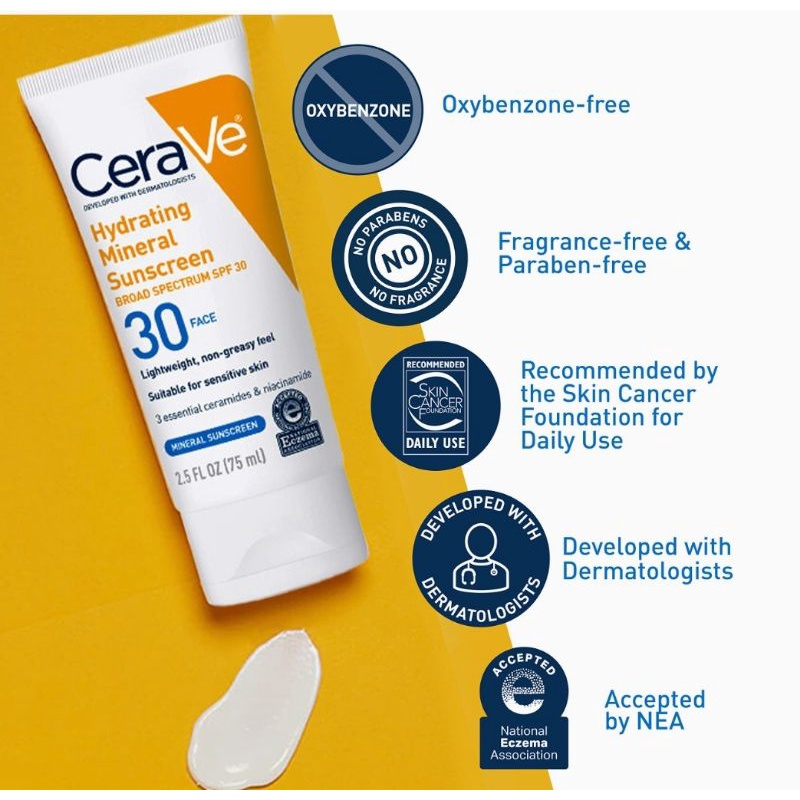 CeraVe Hydrating Mineral Sunscreen Face Lotion SPF 30, 75 ML