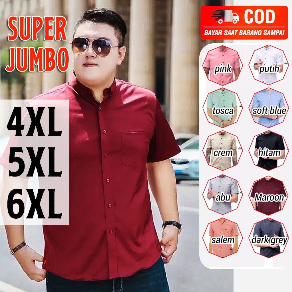 Kemeja Asli Jumbo XXXXXL - XXXXXXL  Benar Benar Jumbo Lengan Pendek Jumbo