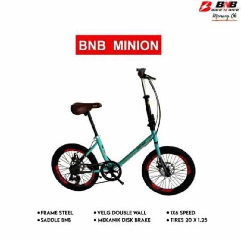 Sepeda Lipat Folding Bike BNB 20 Minion 6 Speed Disc Brake