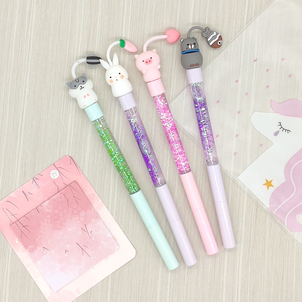  PULPEN  GEL GLITTER MOTIF ANIMAL  LUCU IMUT BOLPEN GEL 