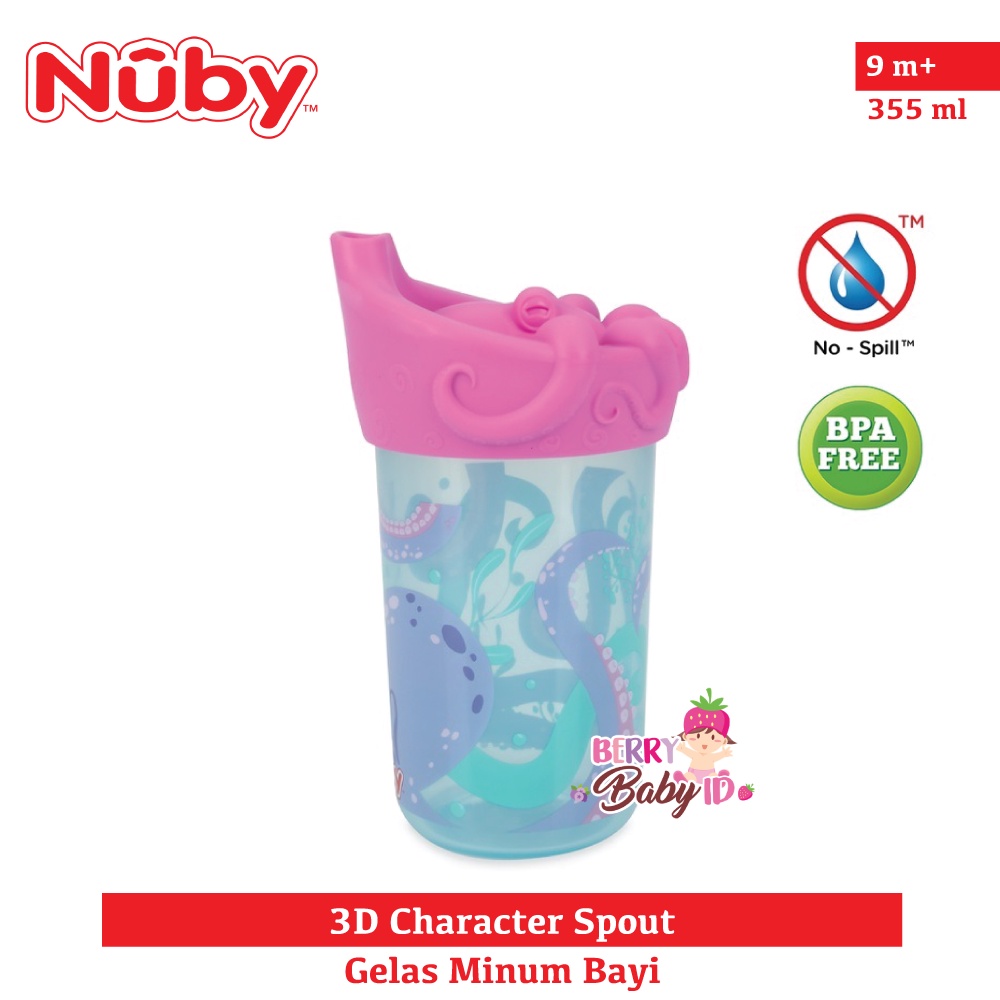 Nuby 3D Character Sippy Spout Cup Soft Silicone Gelas Minum Bayi Anak Berry Mart