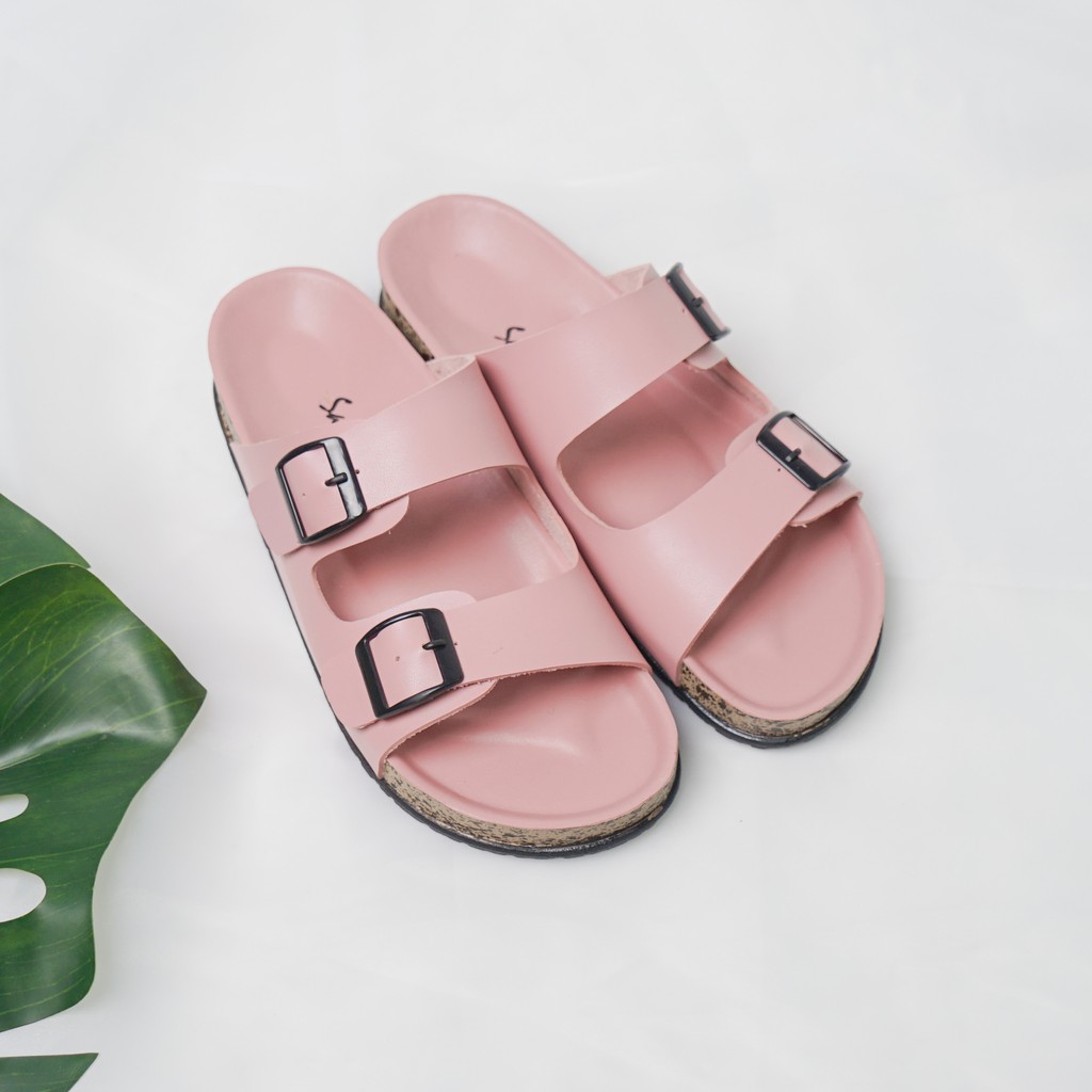 Sarasara JINNY Size 36-41 Sendal slop wanita casual dua ban gesper sandal selop cewek model birken 2 ban trendy