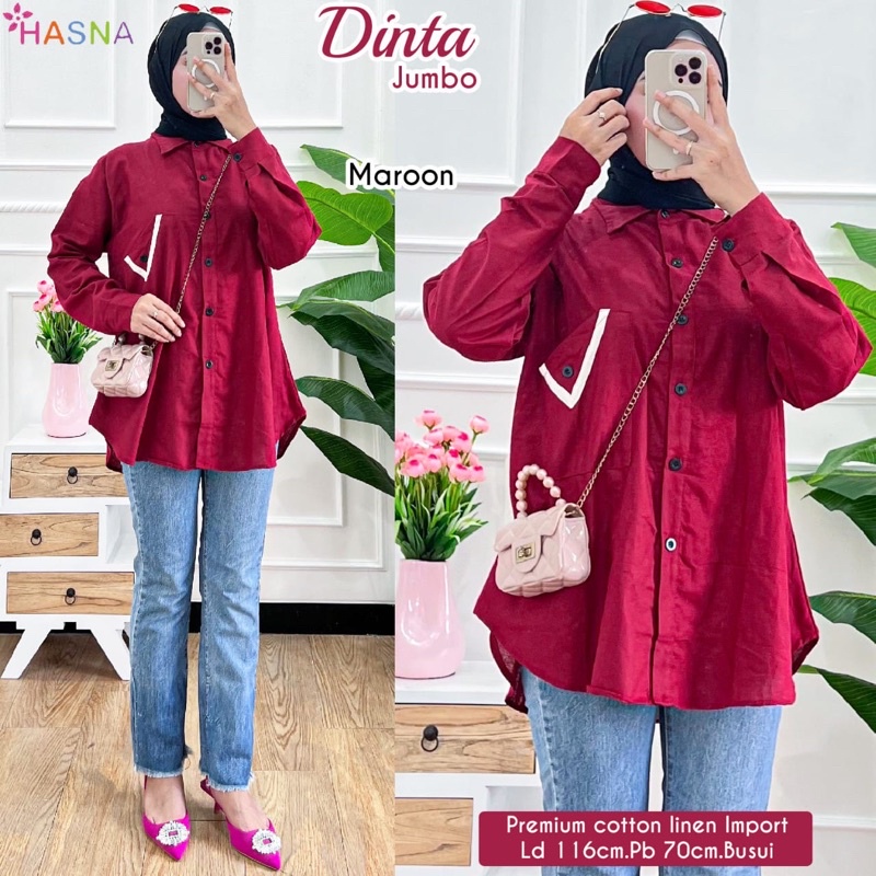 Dharya Hijab Dinta Jumbo Aura Jumbo Atasan Kemeja & Blouse Wanita Kekinian Warna Fucia Model Kantung