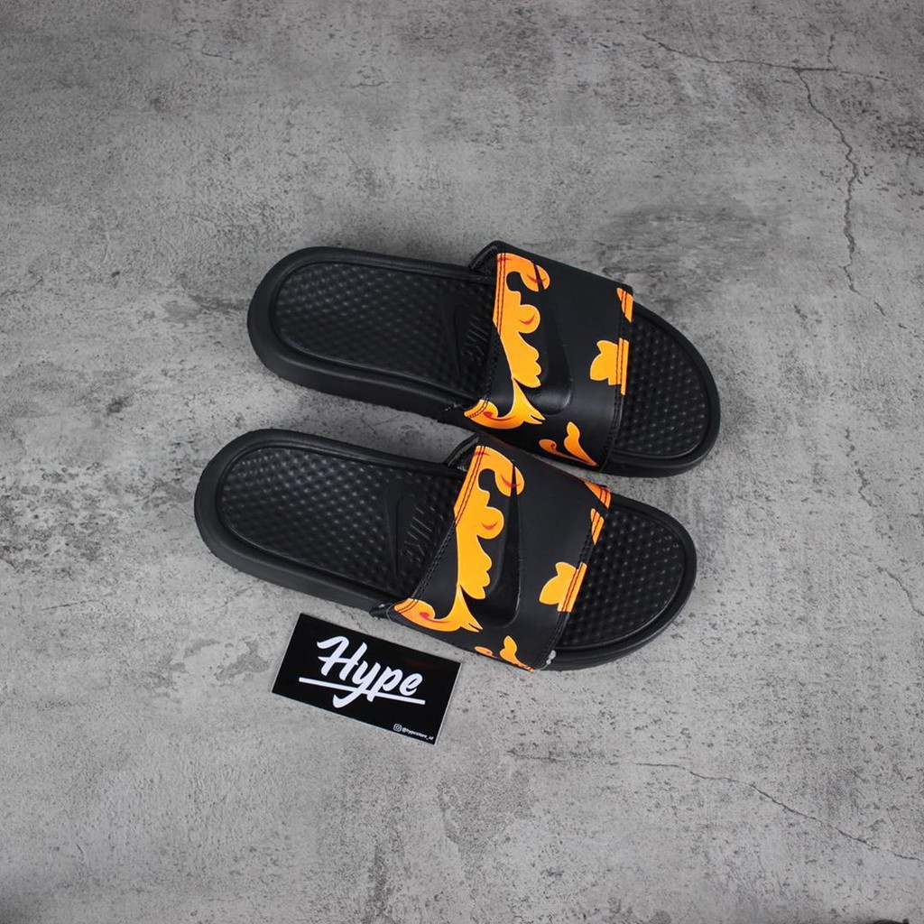 nike slides orange and black