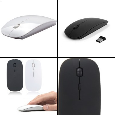 Mouse Wirelles Flat 2.4 Ghz Hitam Dan Putih With USB Receiver / Mouse Laptop Dan Komputer