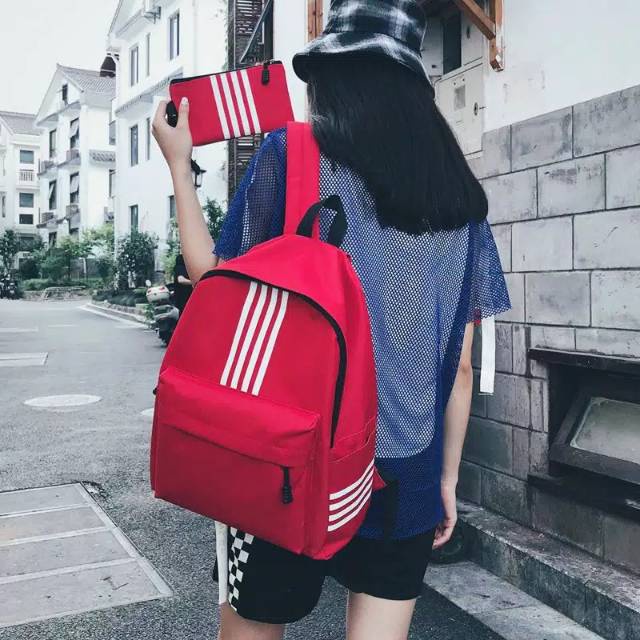 Tas Sekolah Modis Anak Perempuan Warna Solid Ransel Wanita Pelajar Perguruan Tinggi Ransel Laptop Wa