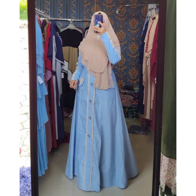 Terbaru gamis denim blue daily jersey by haliza syari 702