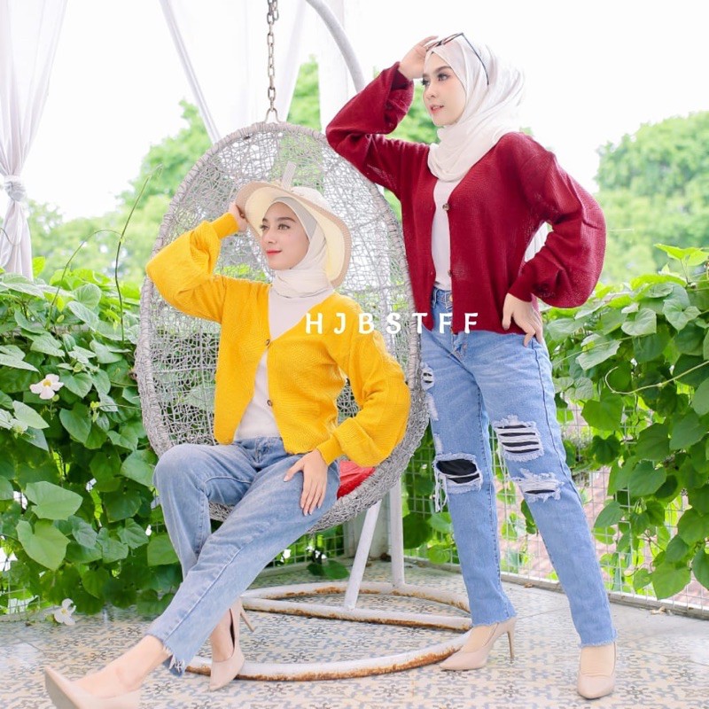 GFS Balona Cardigan Rajut Wanita Lengan Balon all size (ld 100-114)