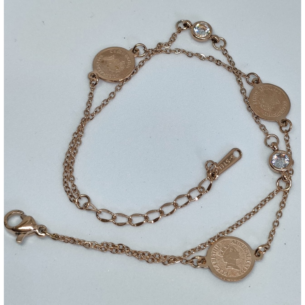 GELANG KOIN PERMATA RANTAI 2 LAYER BAHAN TITANIUM