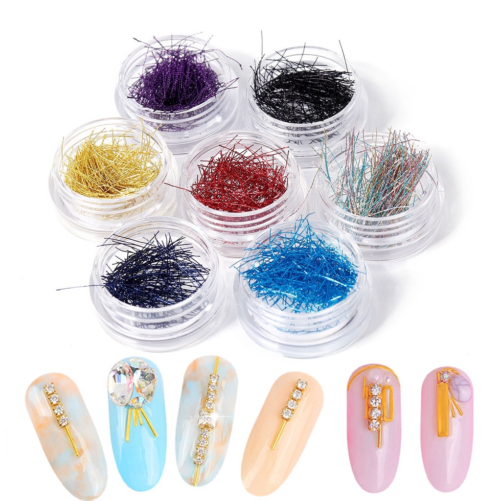 12 Grids/kotak Warna-warni Nail Art Glitter Garis Sutra Foil Epoxy Mengisi Bahan Multicolor Kawat Payet Manikur Dekorasi