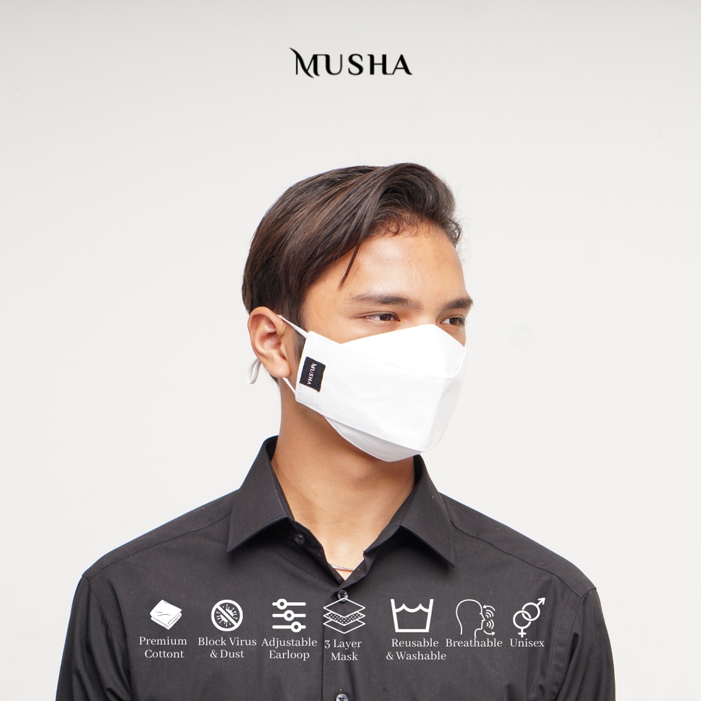 MUSHA 3D Mask - Broken white | Masker Kain Earloop