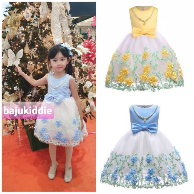 GA2596 CHRYSAN DRESS YELLOW GAUN PESTA ANAK PEREMPUAN KUNING LEBARAN BAGUS IMPORT MURAH KOREA BUNGA