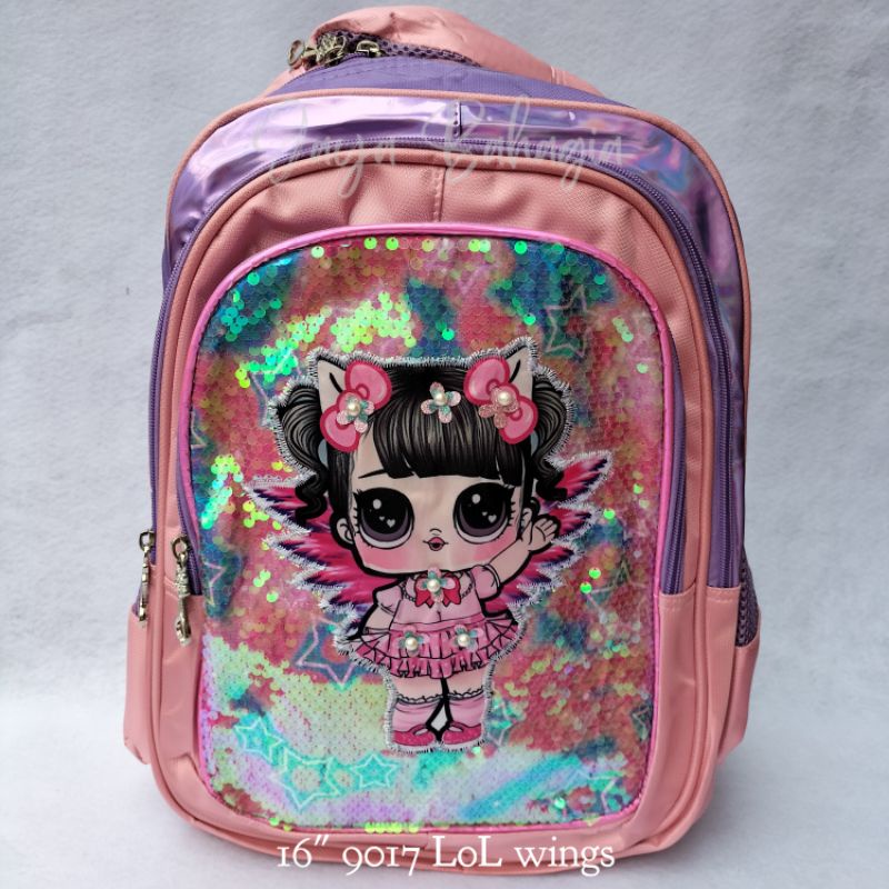 Ransel Sequin Manik Usap Import Lol Unicorn Tas Sekolah 16 Inch Anak Perempuan