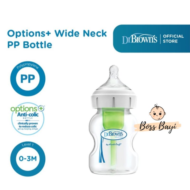 DR BROWNS Botol PP Wide Neck 150ml Option+ Interval System Hijau / Botol Dot Wide Neck Bayi Anak