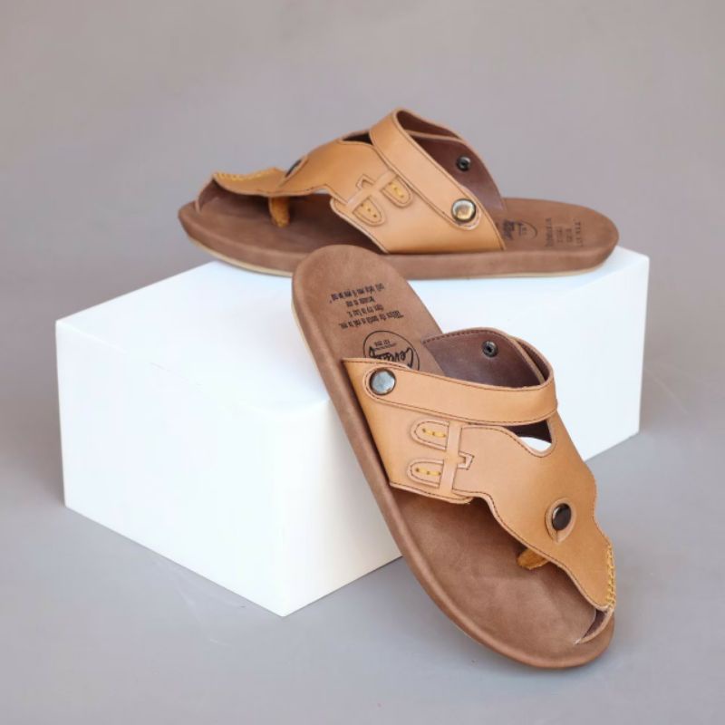 LUCKY | Sandal Kulit Asli Pria Kasual Modern Sendal Santai Cowok Murah