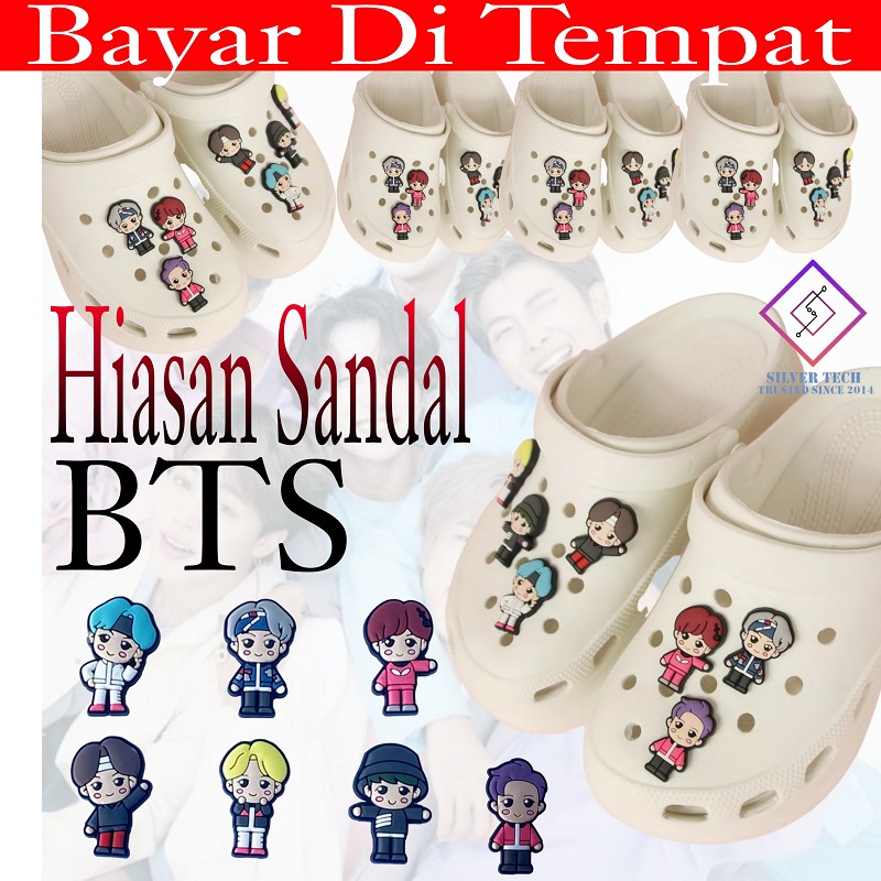 Silvertech Hiasan Sandal BTS Jibbits model BTS untuk sandal Sepatu Model Alafabet untuk Sandal