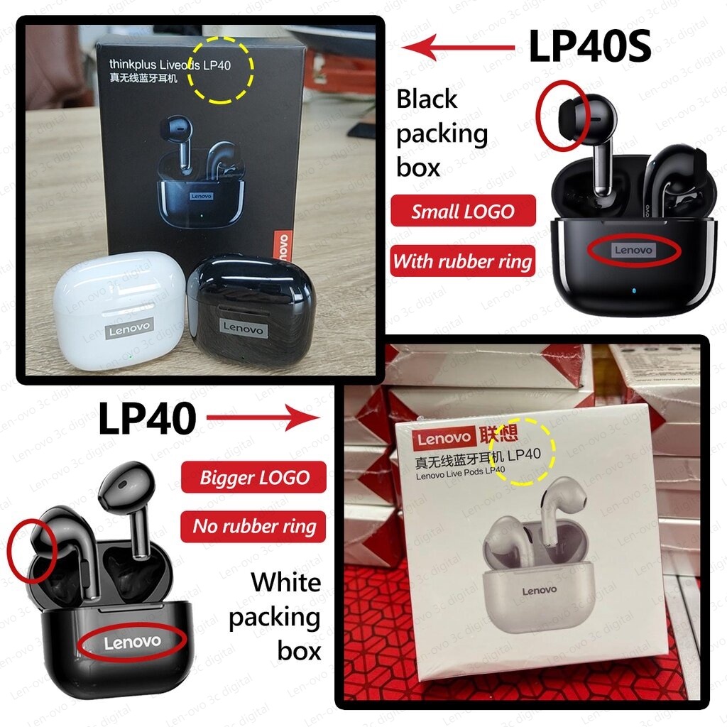 Asli Lenovo LP40s TWS Wireless Earphone Bluetooth 5.0 Dual Stereo Pengurangan Kebisingan Bass Kontrol Sentuh Siaga Panjang 230 mAh