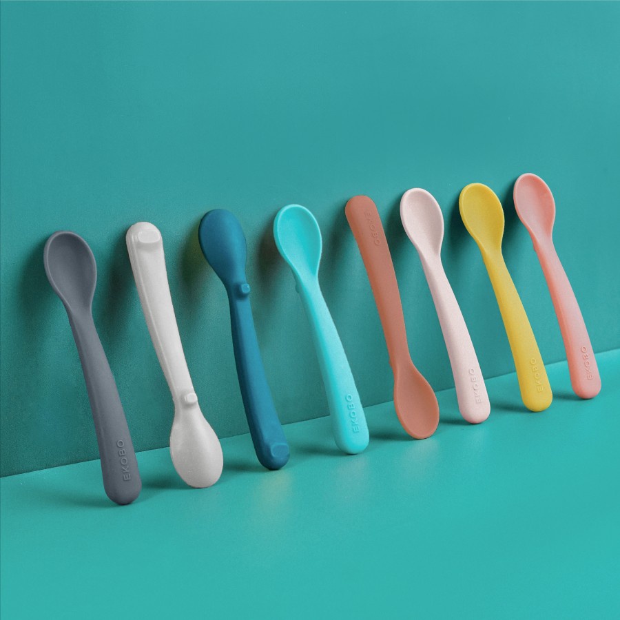 EKOBO Silicone Spoon Set of 2 (Isi 2) | Sendok Silikon Bayi Learning Spoon Sendok Bayi MPASI Silicone Baby Spoon Training Spoon Set