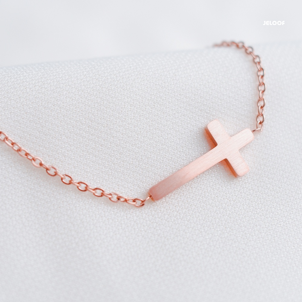 Jeloof Gelang AMOREIZA Rosegold | Stainless Steel (ANTI KARAT) - Gelang Wanita Gelang Salib