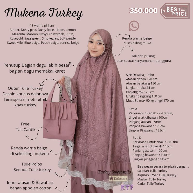 (Part 1) Mukena Turkey Dalanova / Mukena Dalanova / Mukena Tulle / Telekung muslimah beserta bag / T