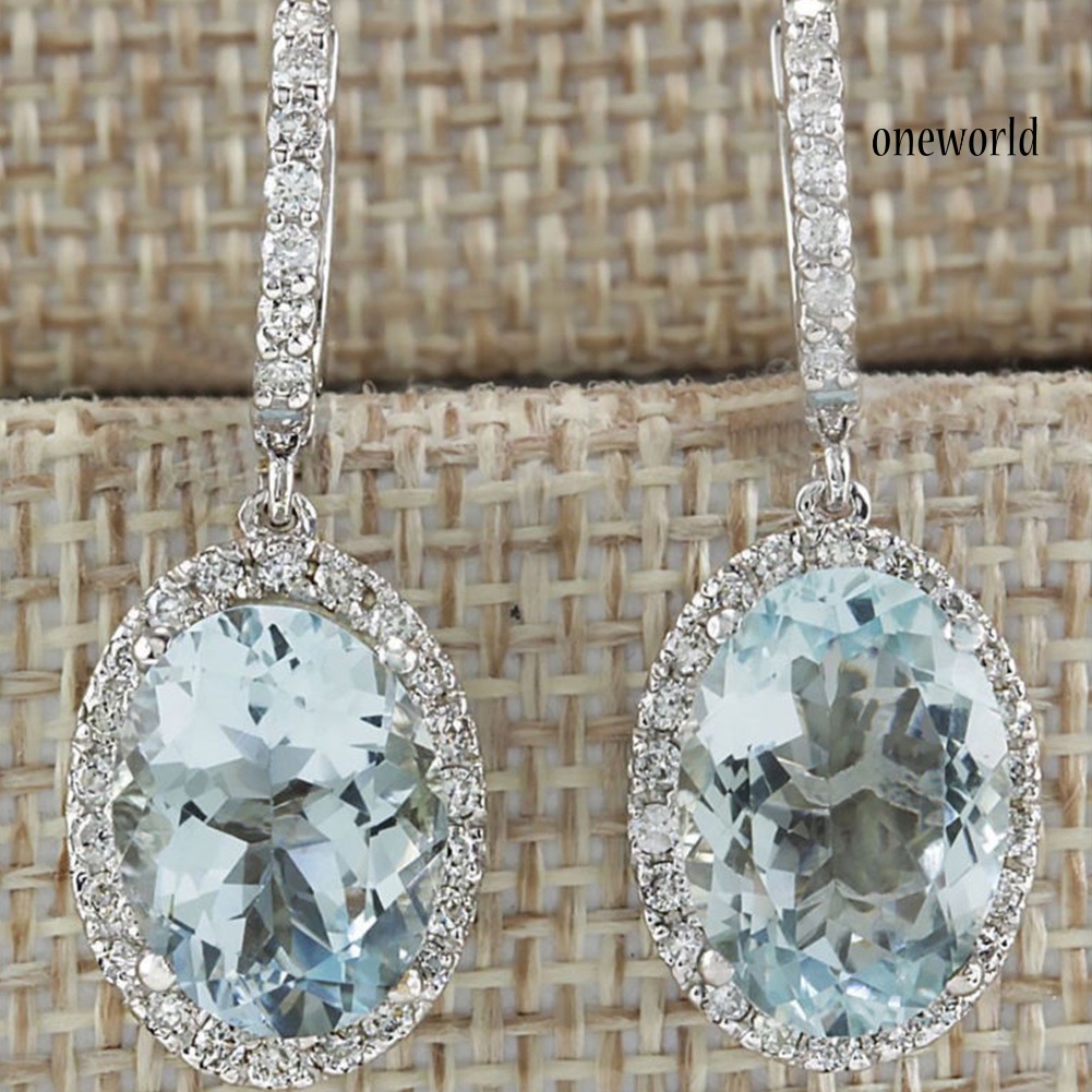 OW@ Fashion Women Oval Faux Aquamarine Gem Leverback Dangle Drop Earrings Jewelry