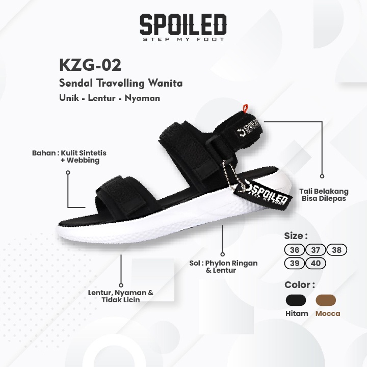 Spoiled - Fuji Yama 02 Black White Sandal Cewek Wanita Perempuan Murah Sendal Tali Karet Sepatu Gunu