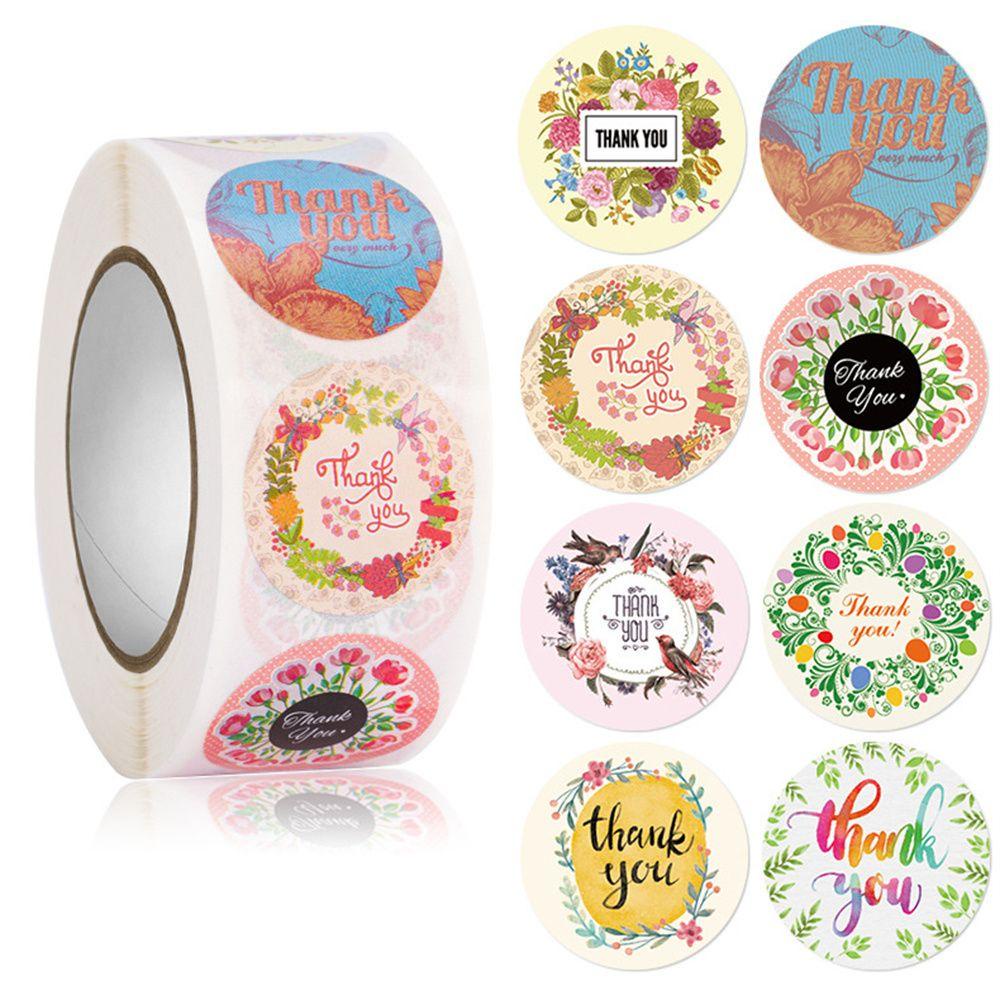 500pcs / roll Stiker Desain Bunga Tulisan Thank You Untuk Dekorasi Amplop / Scrapbook